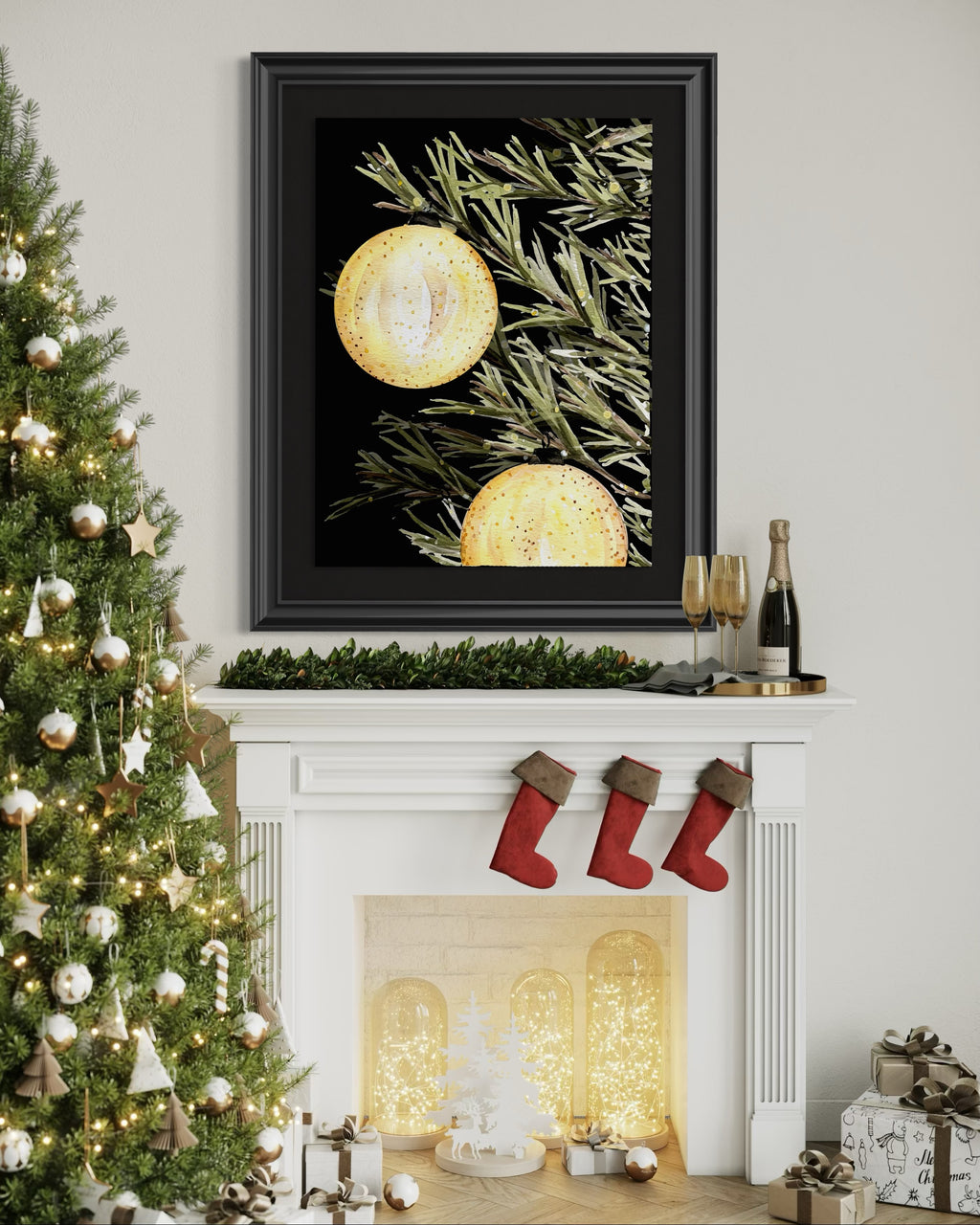 2 Ornament Christmas Tree Print