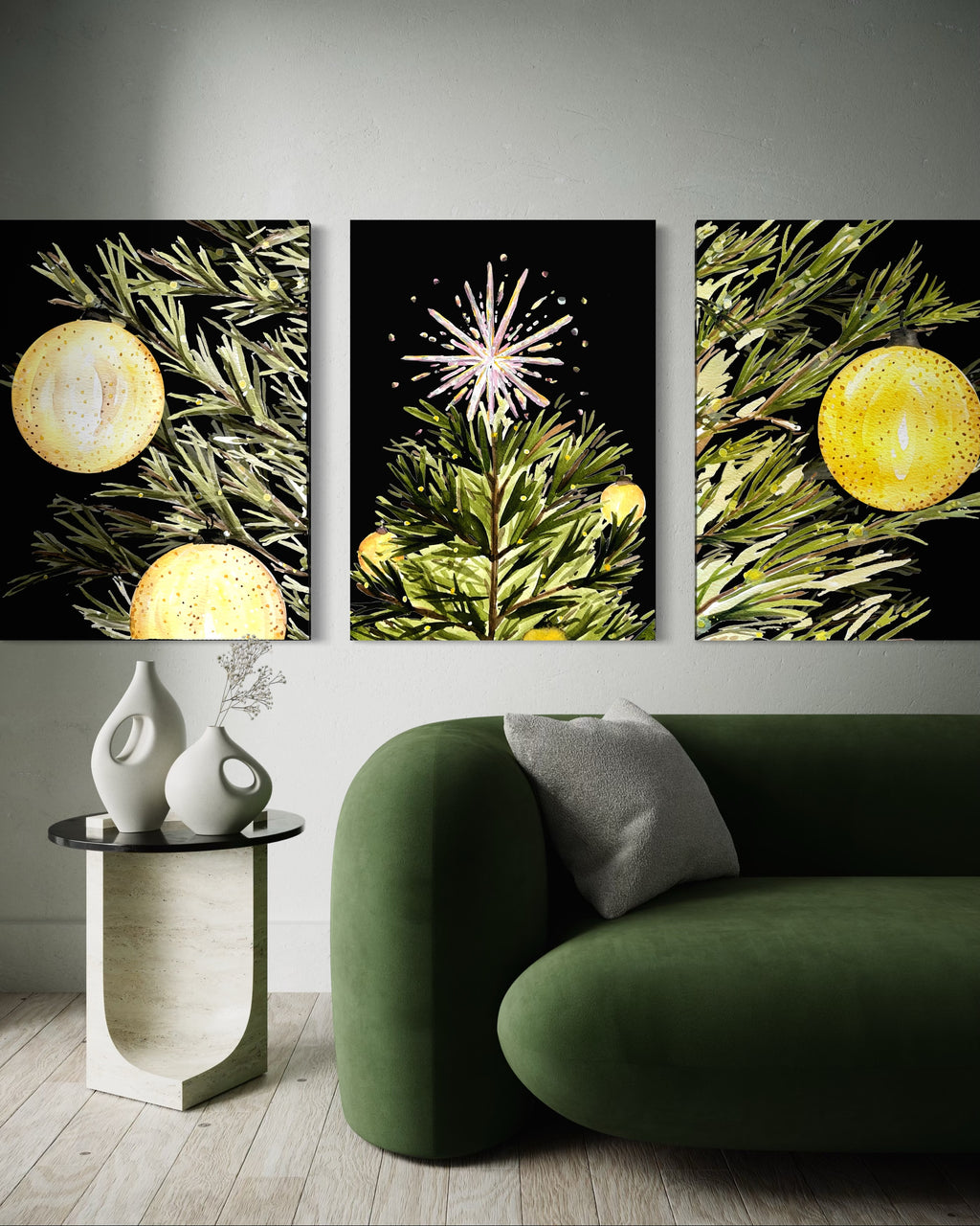 2 Ornament Christmas Tree Canvas