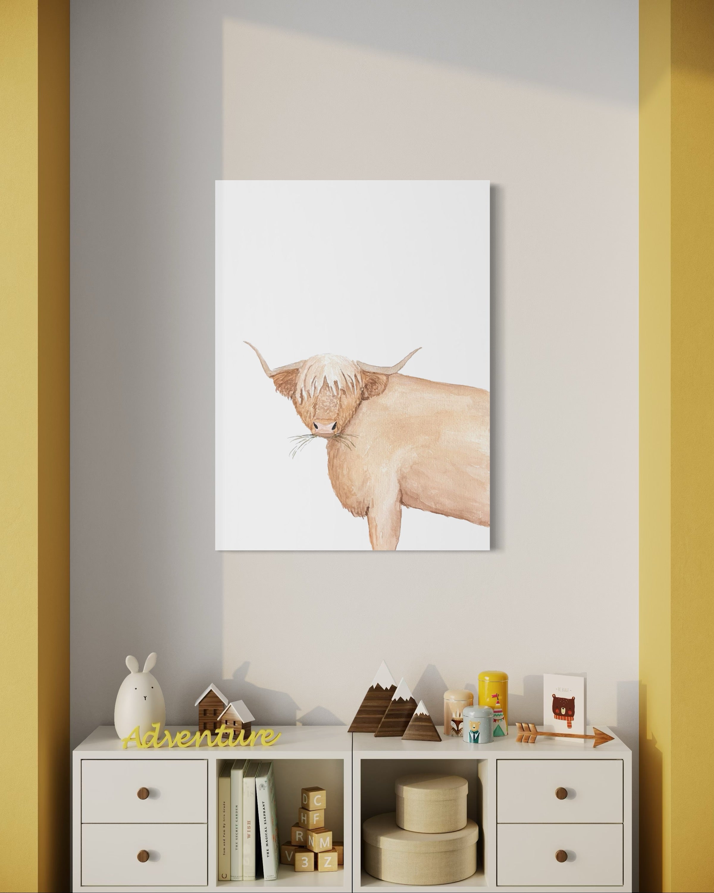 Highland Cow + Dragonfly Canvas