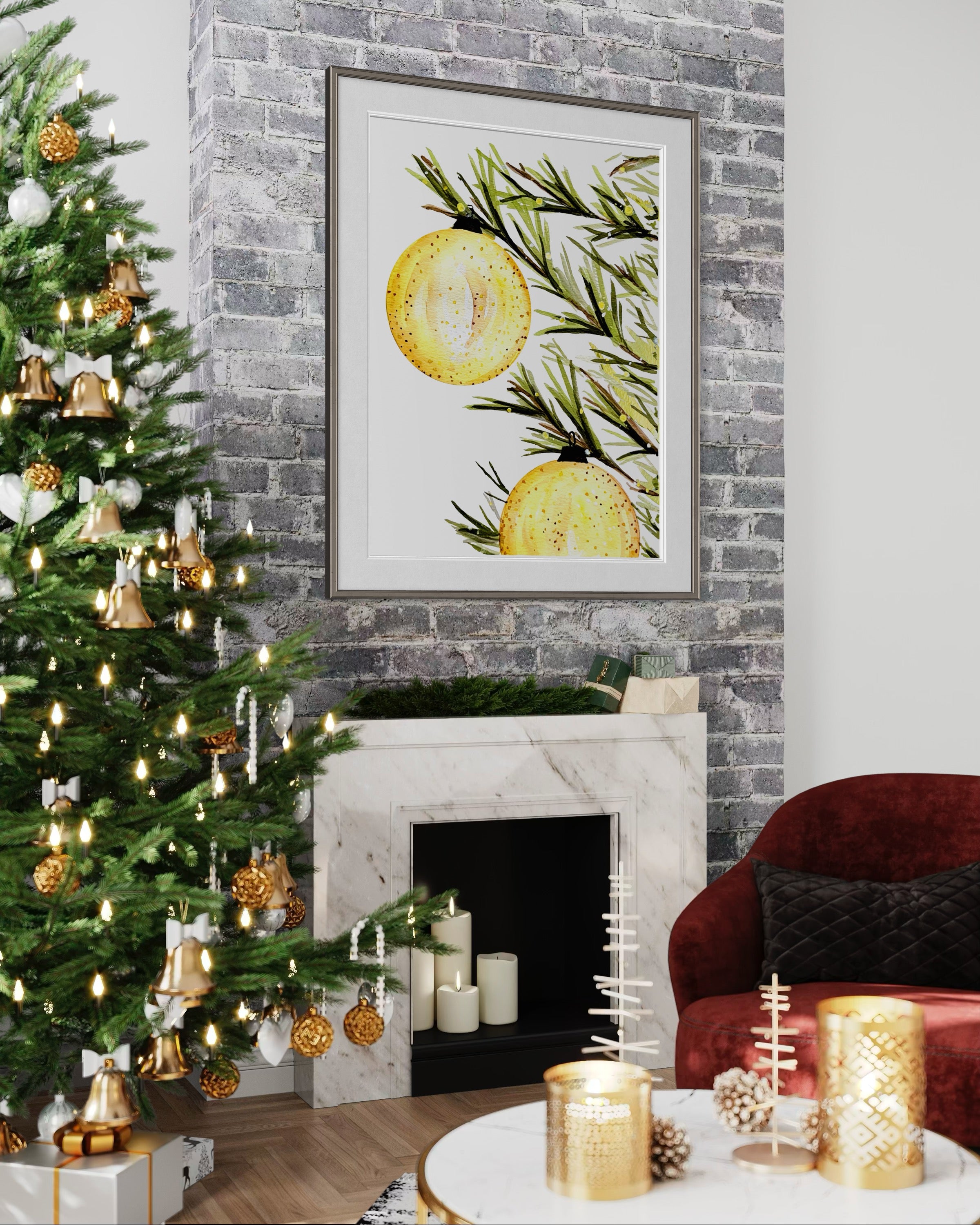 2 Ornament Christmas Tree Print