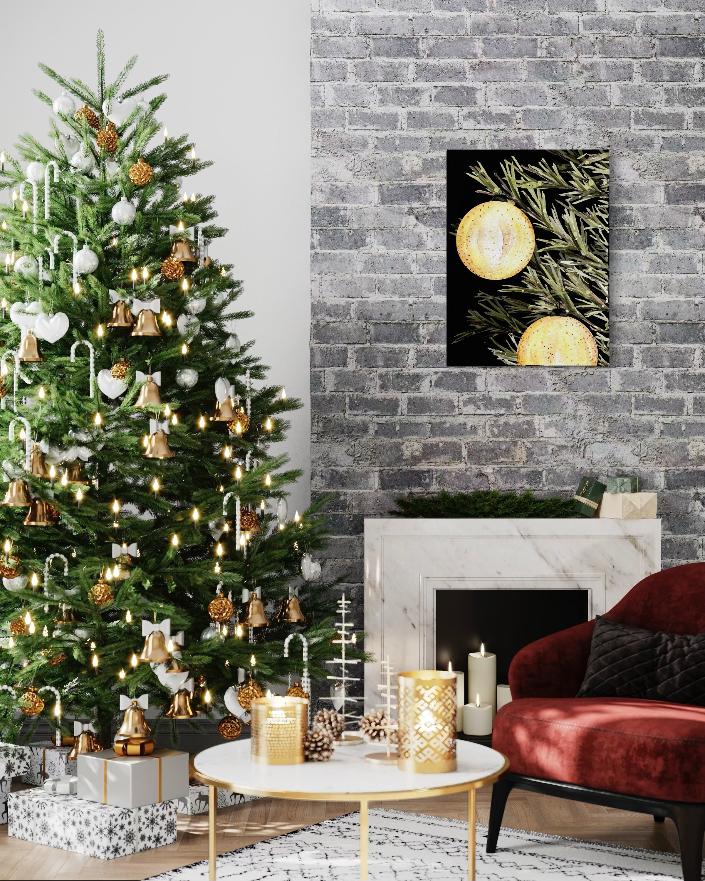2 Ornament Christmas Tree Canvas