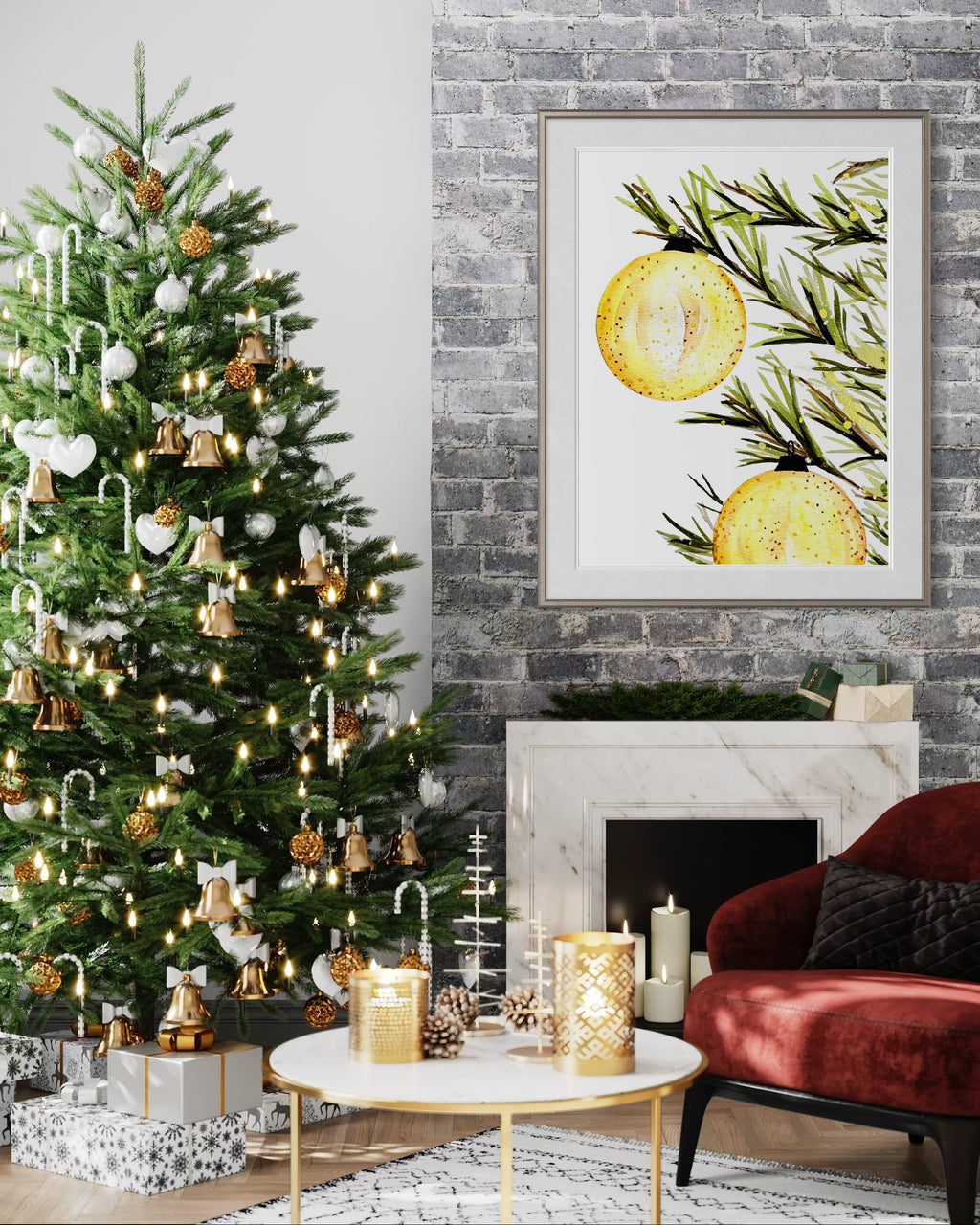 2 Ornament Christmas Tree Print