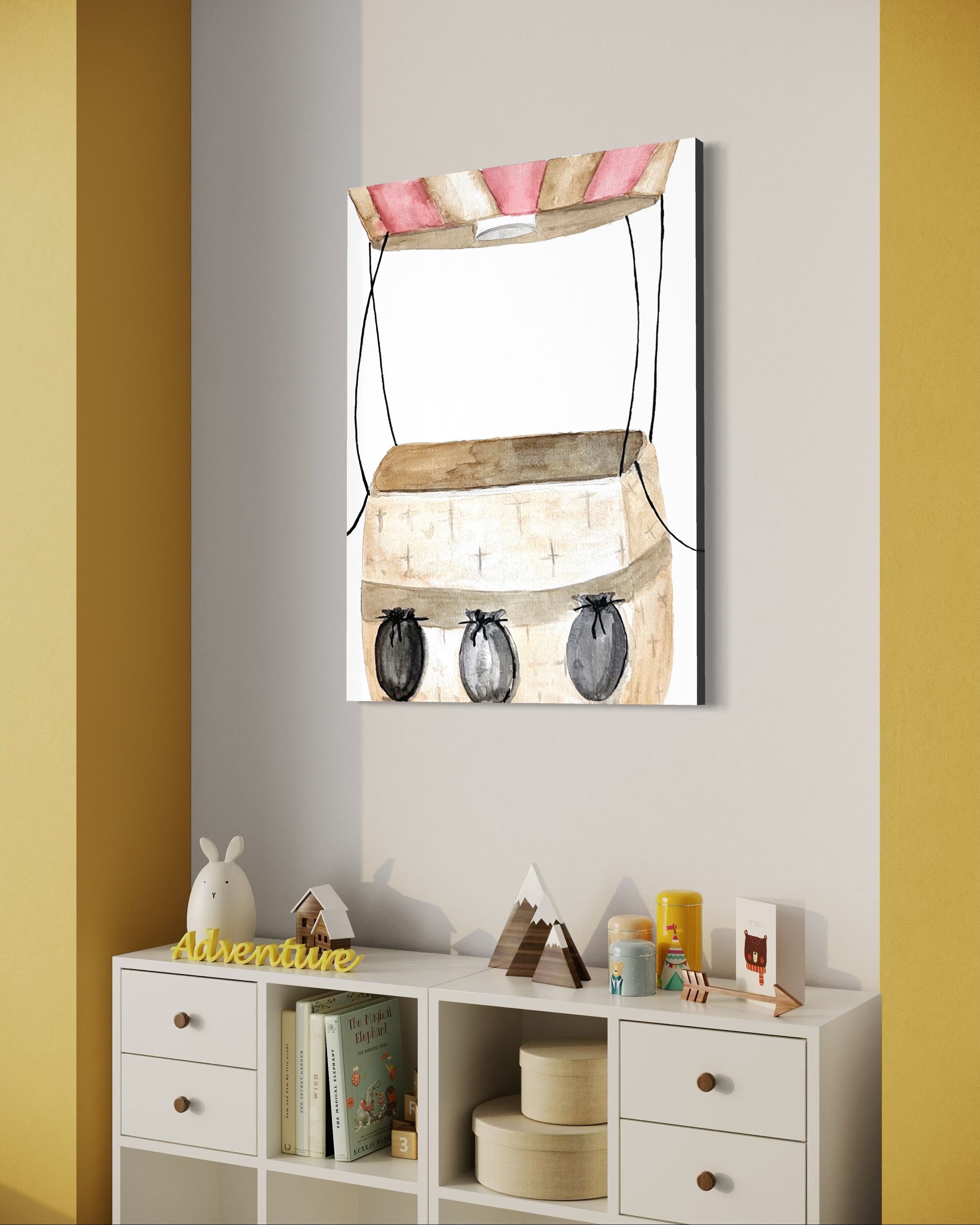 Vintage Hot Air Balloon Basket Canvas