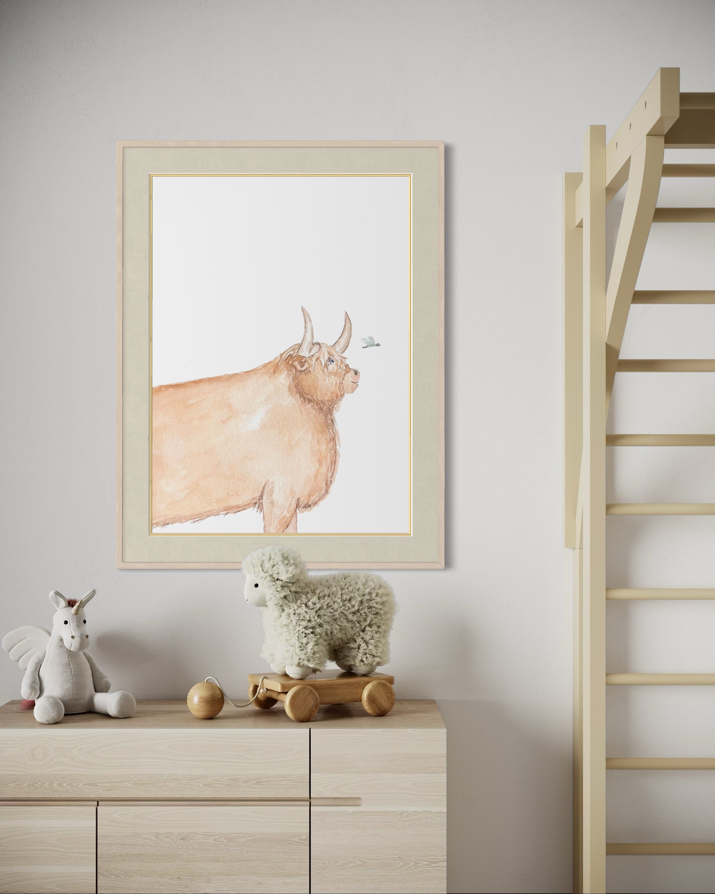 Highland Cow + Dragonfly Print