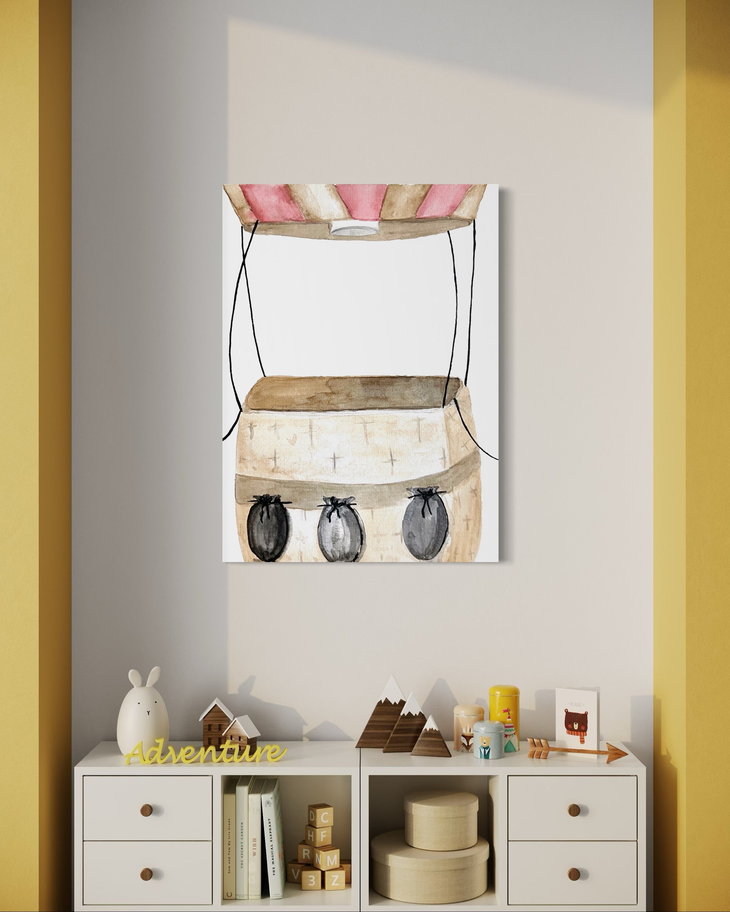 Vintage Hot Air Balloon Basket Canvas