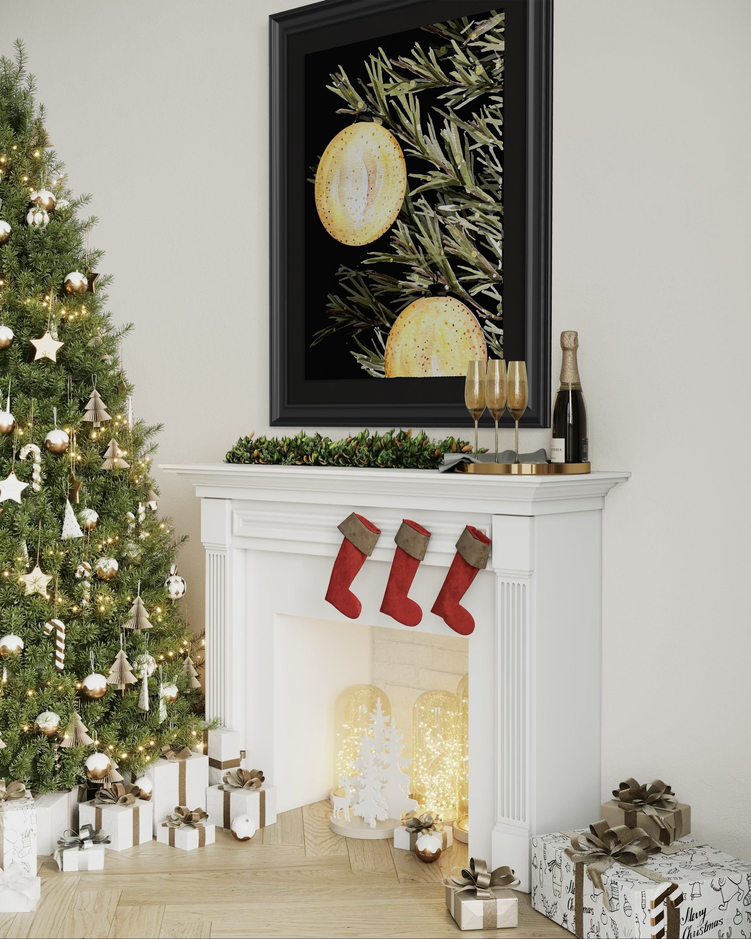 2 Ornament Christmas Tree Print