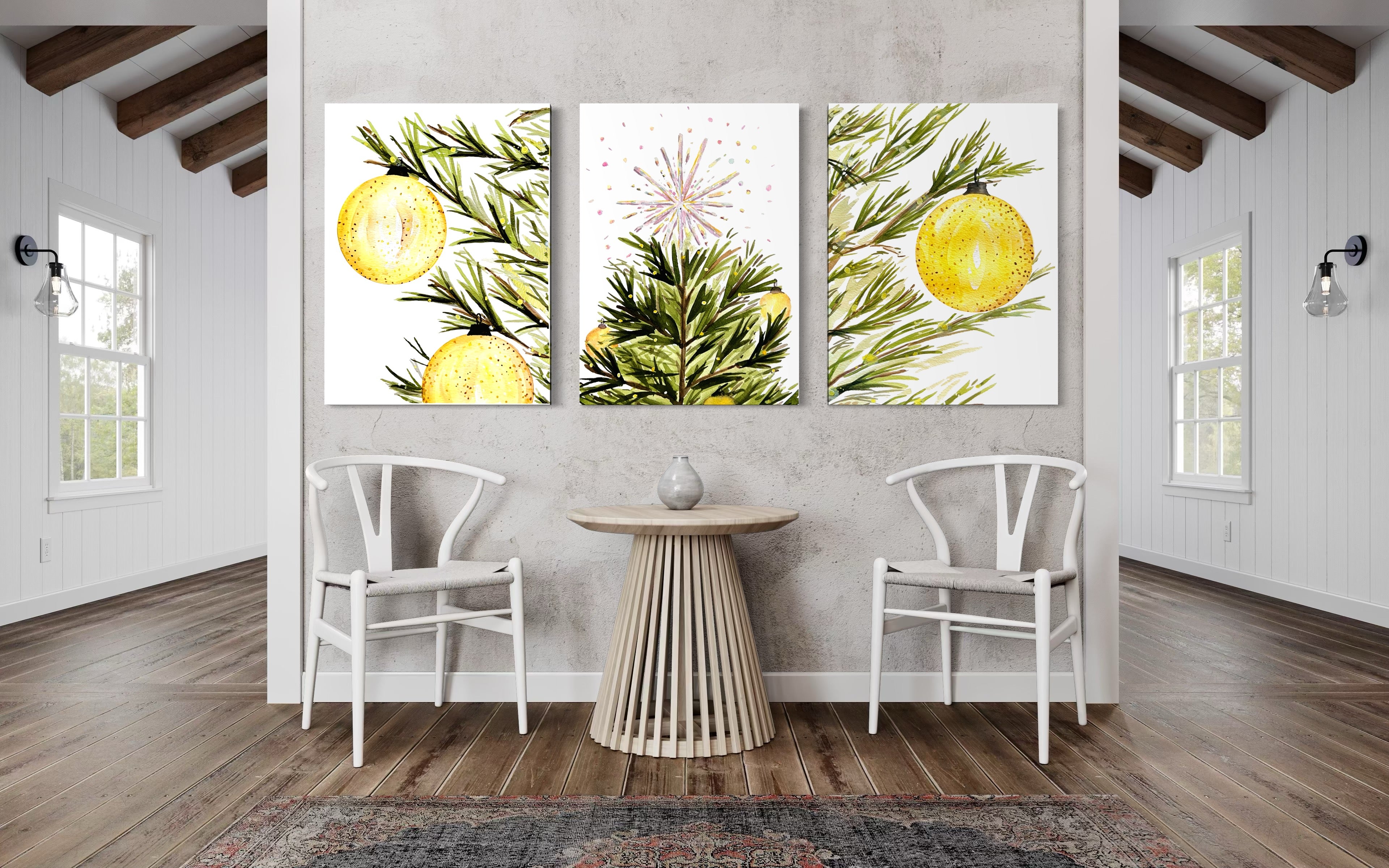 2 Ornament Christmas Tree Canvas