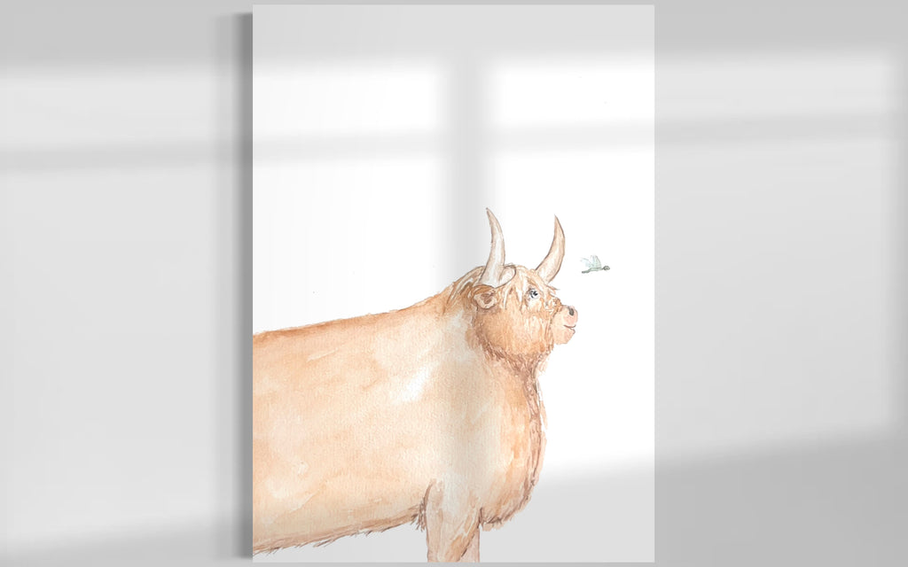 Highland Cow + Dragonfly Print