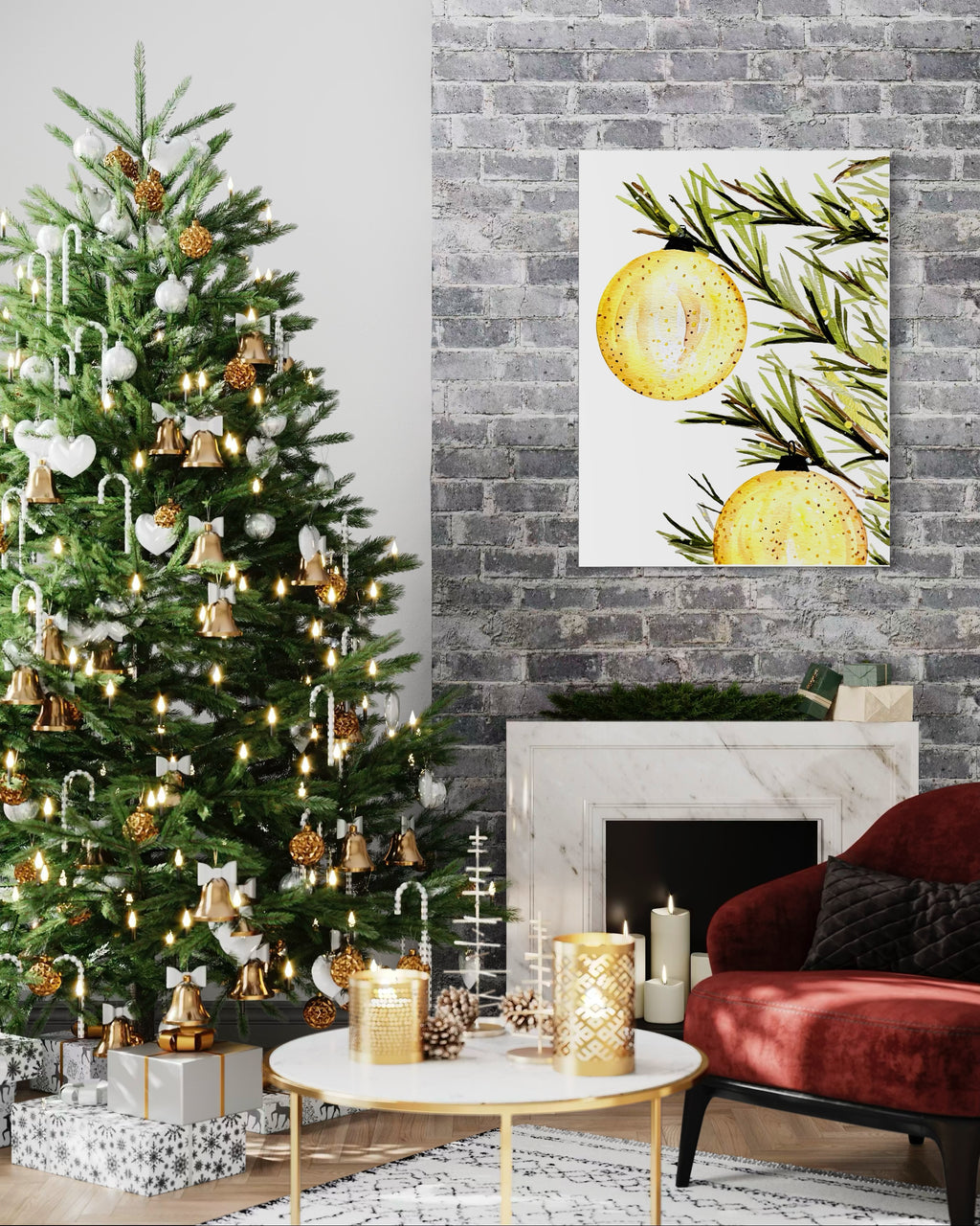 2 Ornament Christmas Tree Canvas