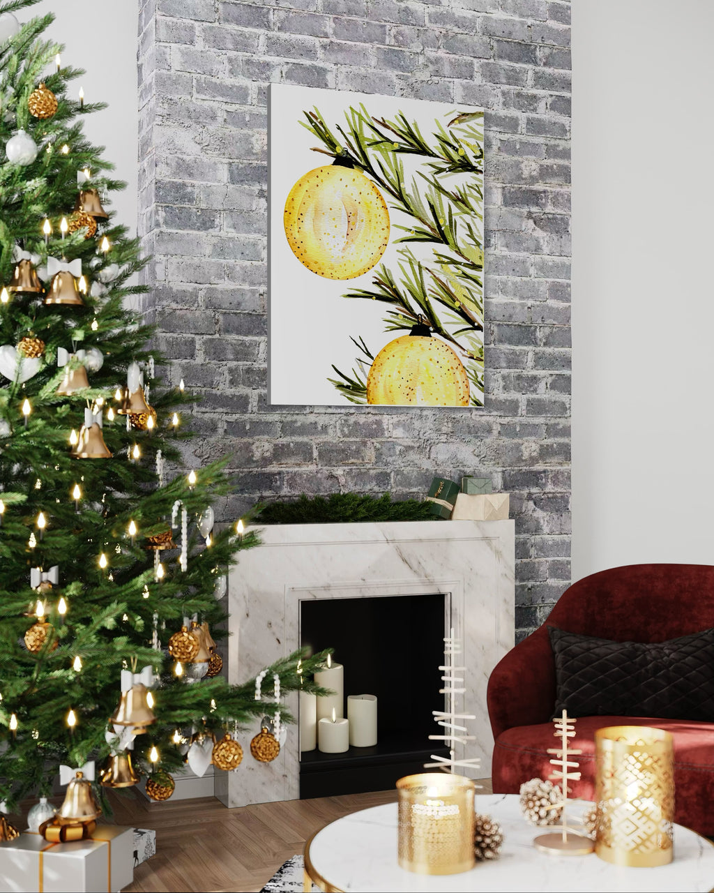 2 Ornament Christmas Tree Canvas