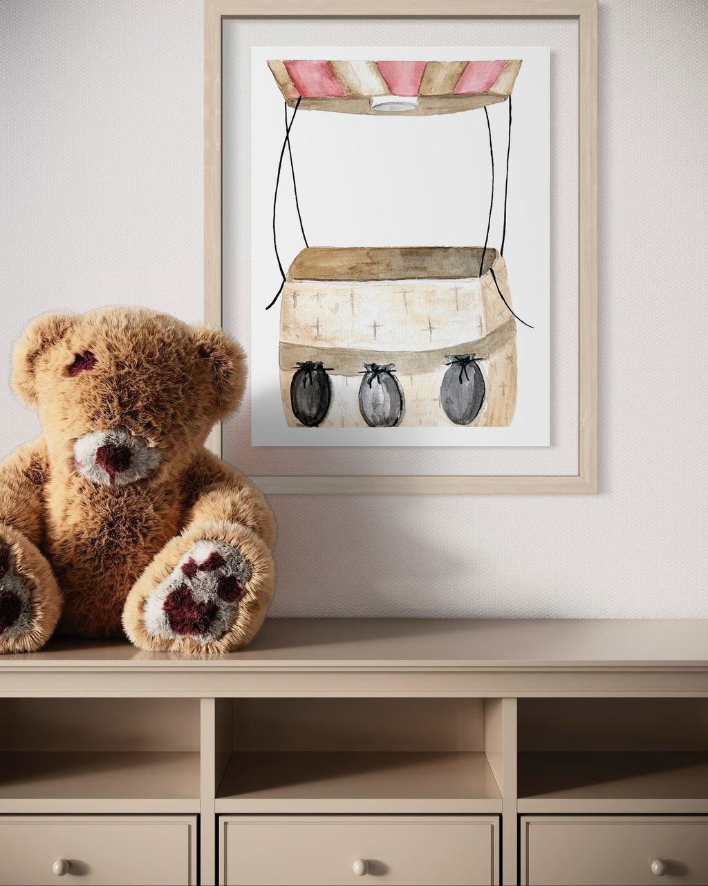 Vintage Hot Air Balloon Basket Paper Print