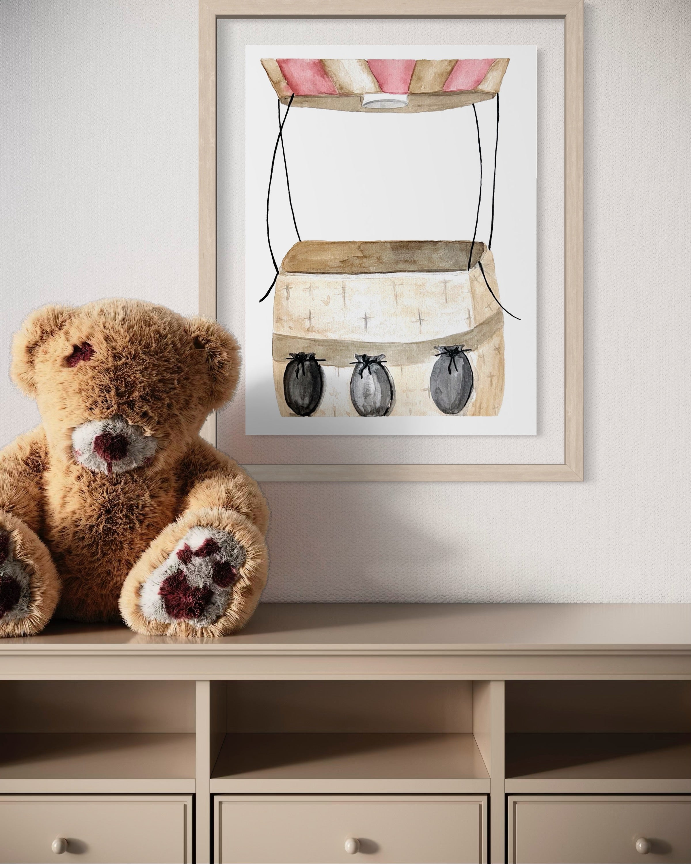 Vintage Hot Air Balloon Basket Paper Print