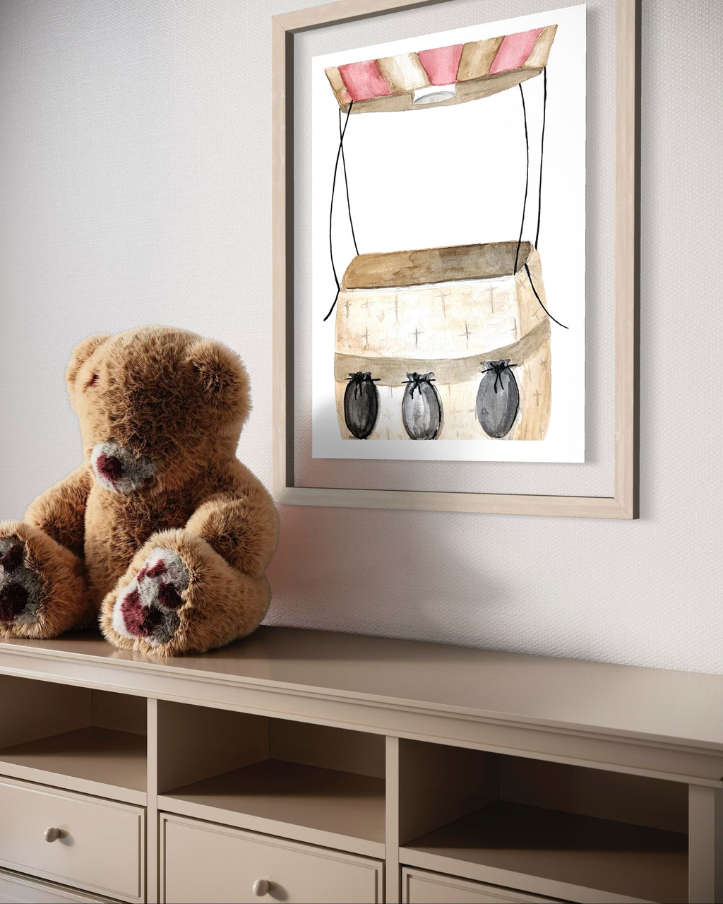 Vintage Hot Air Balloon Basket Paper Print