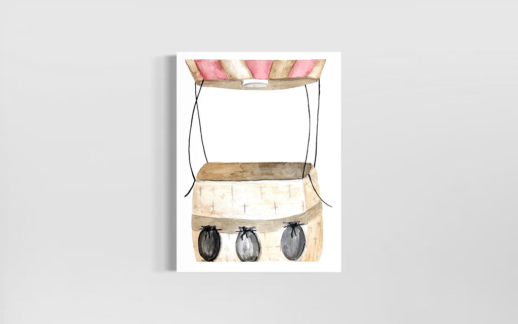 Vintage Hot Air Balloon Basket Paper Print