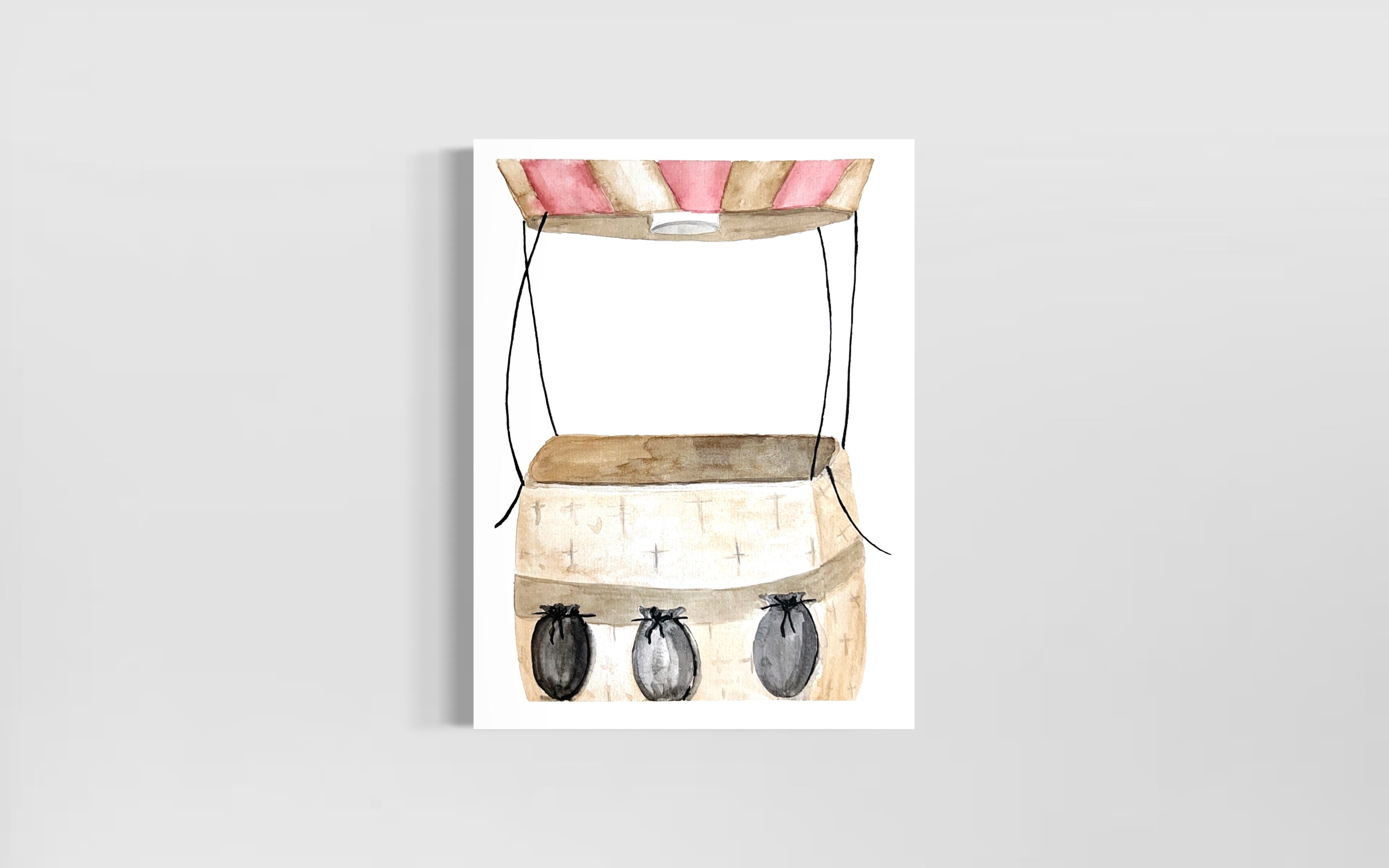 Vintage Hot Air Balloon Basket Paper Print